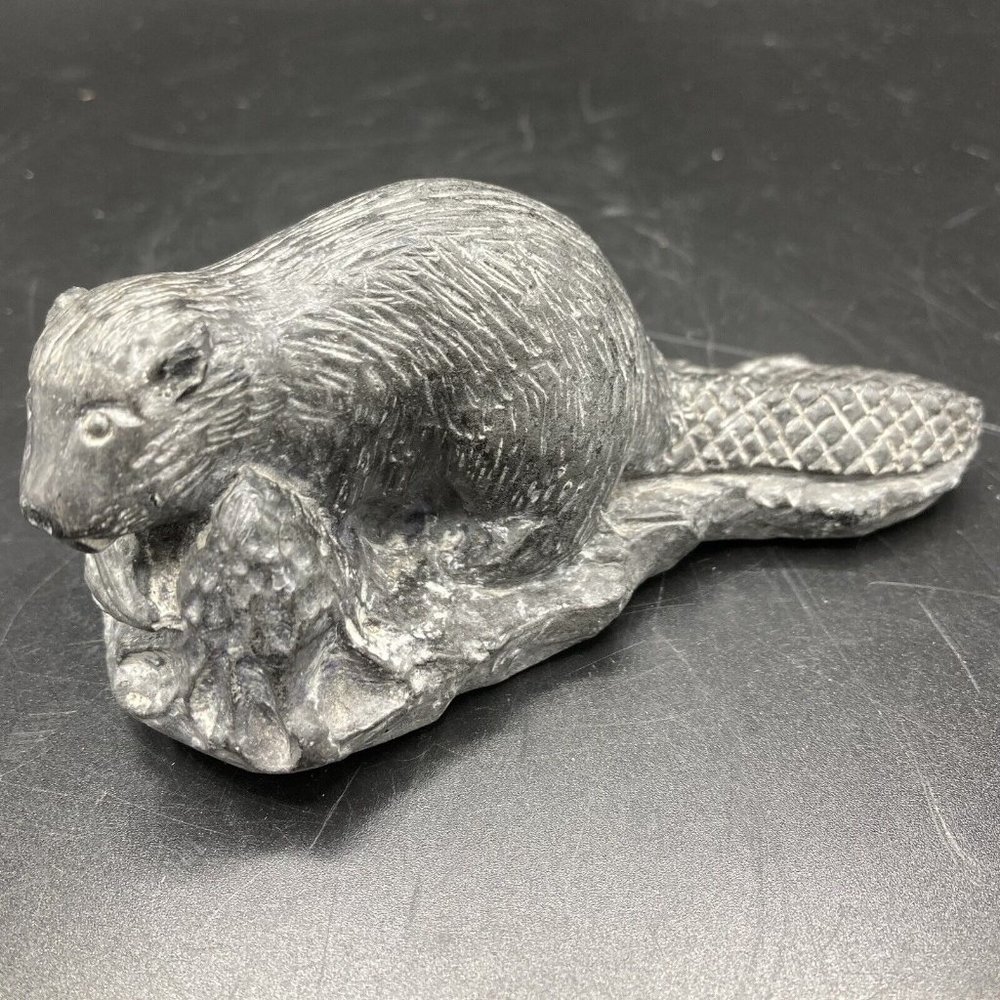 Wolf Original Beaver Soapstone Sculpture Hand Made Canada